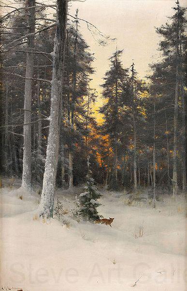 Mauritz Lindstrom Fox in Winter Forest Spain oil painting art